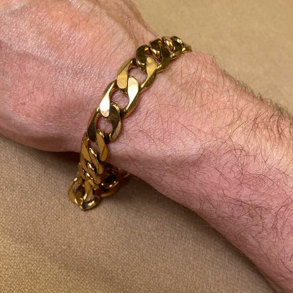 Unisex gold plated Cuban link bracelets, lobster closure - Picture 8 of 10